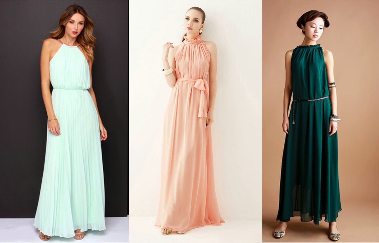 (L-R) Melissa Dress, Women's Elegant Turtleneck Solid Floor-Length Sleeveless Straight Dress, Women's Solid Ankle Length Sleeveless Long Dress